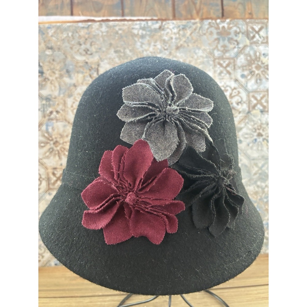 VTG 90s Scala Pronto Wool Floral Cloche Womens Small